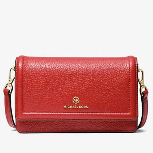 MICHAEL KORS JS Small Pebbled Leather Smartphone Crossbody Red Bag AUTHENTIC NEW - Picture 1 of 7